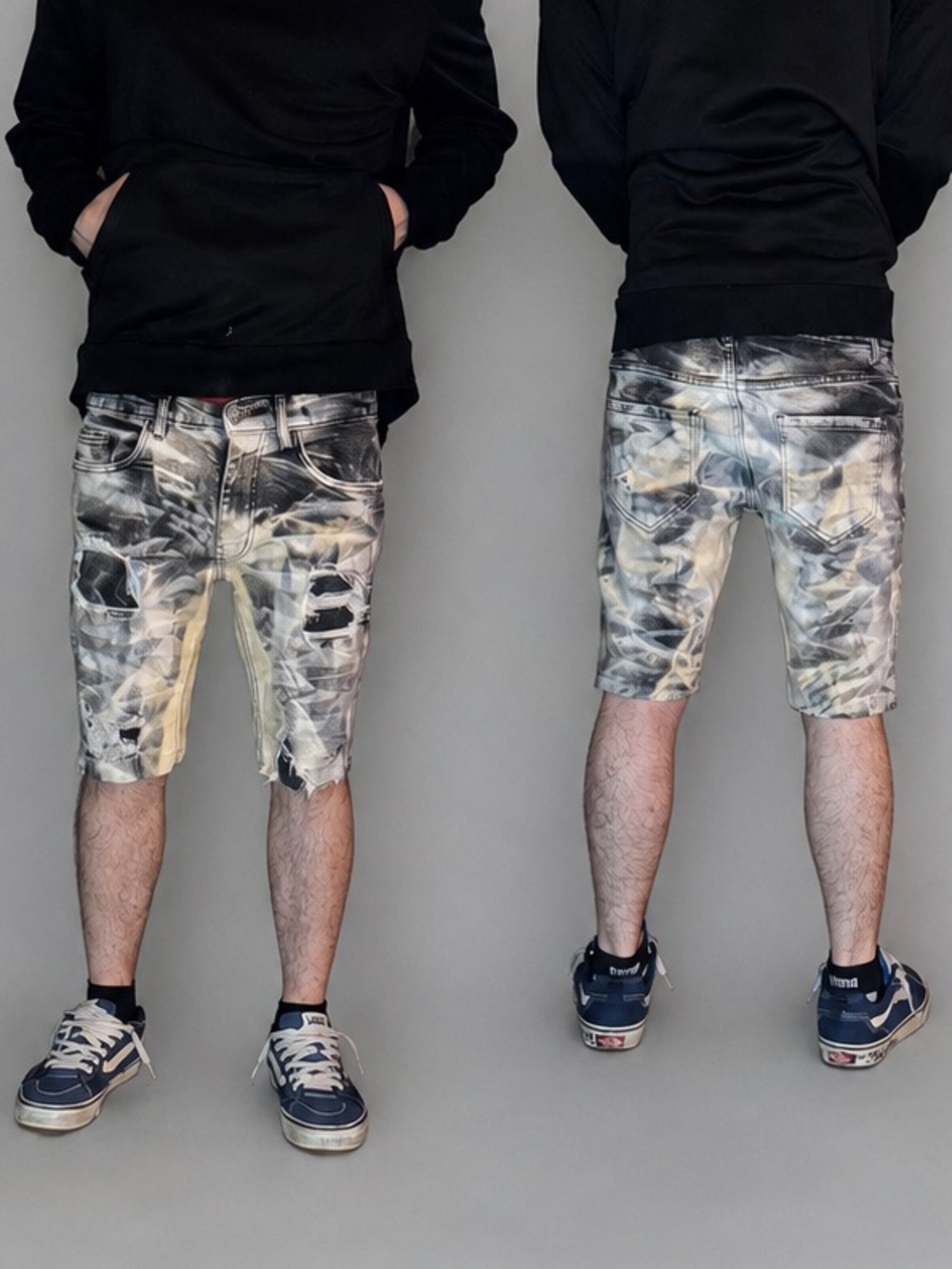 Evolution in Design Custom Denim Shorts Jorts Size 30 Black Acid Wash Distressed